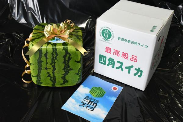 出荷される四角スイカの写真
