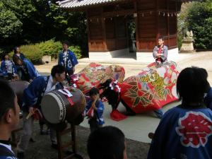 昨年秋祭り下東獅子組獅子舞写真